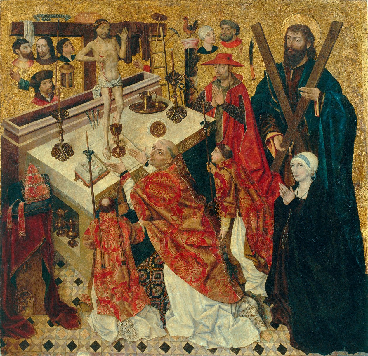 Messe de saint Gregoire - Sankt Gregorius den stores mässa - Målning av Diego de la Cruz (aktiv 1482-1500) - före 1480 - Olja på trä - 168x168 - Museu Nacional d