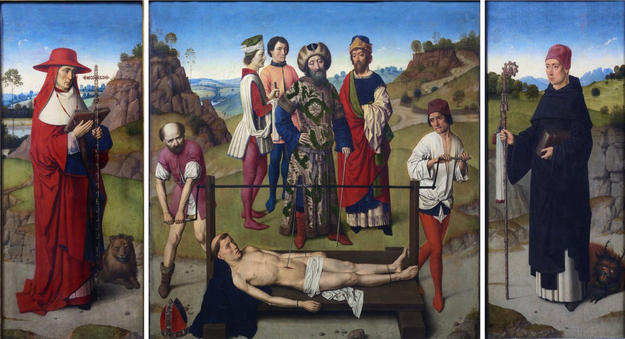 Nederländska: Het martyrdom van de Saint Erasmus Tryptich av Sankt Erasmus martyrdom av Dieric Bouts