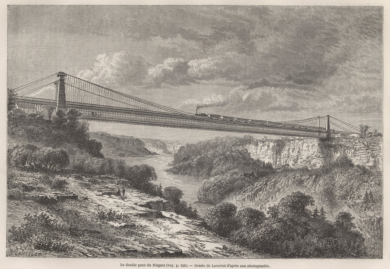 Niagara dubbelbron, teckning av Lancelot, för att illustrera L. Devilles resor till Nordamerika 1854-55. Gravyr i ”” Le tour du monde”” 1861. Selvas samling. av Dieudonne Auguste Lancelot
