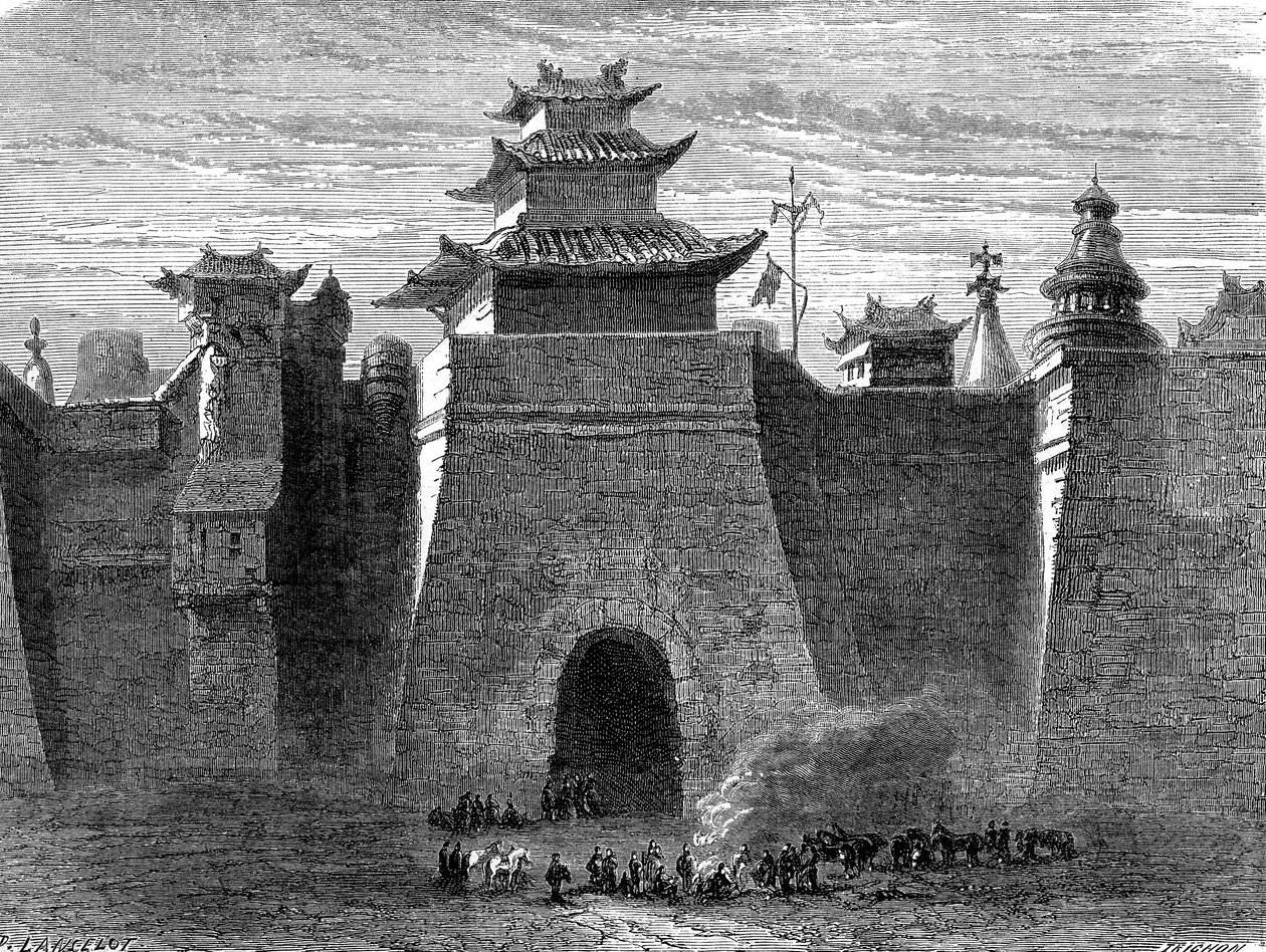 Väggar och port av PEKIN, Kina av Dieudonne Auguste Lancelot