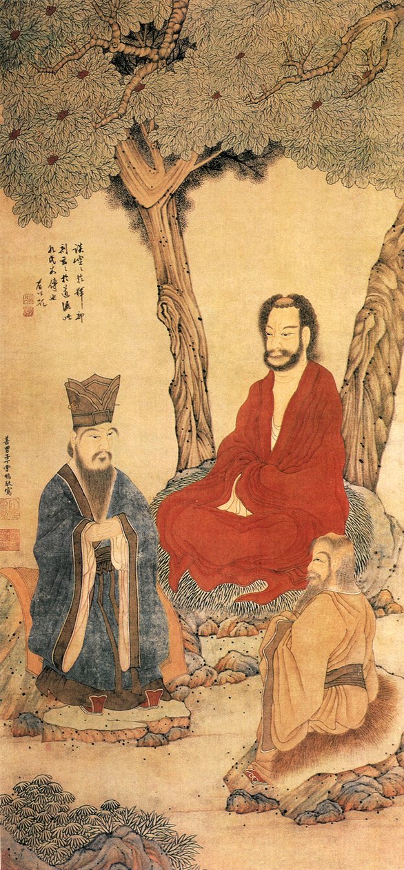 Konfucius och Lao Tseu, Mingdynastin (bläck & färg på papper) av Ding Yunpeng