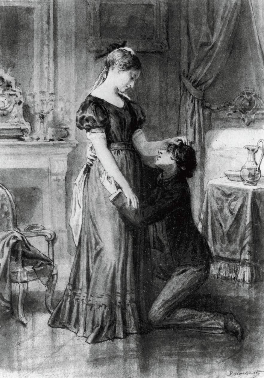 Illustration för Confession of Child of Century, roman av Alfred de Musset (1810-1857), gravyr efter teckning av Diogene Ulyssee Napoleon Maillart (1840-1926) av Diogene Ulysse Napoleon Maillart