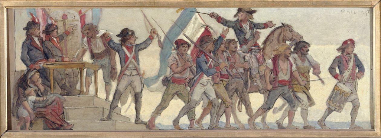 De värnpliktigas avresa, Fäderneslandet i fara: Skiss till skolan på rue de Château-Landon av Diogene Ulysse Napoleon Maillart