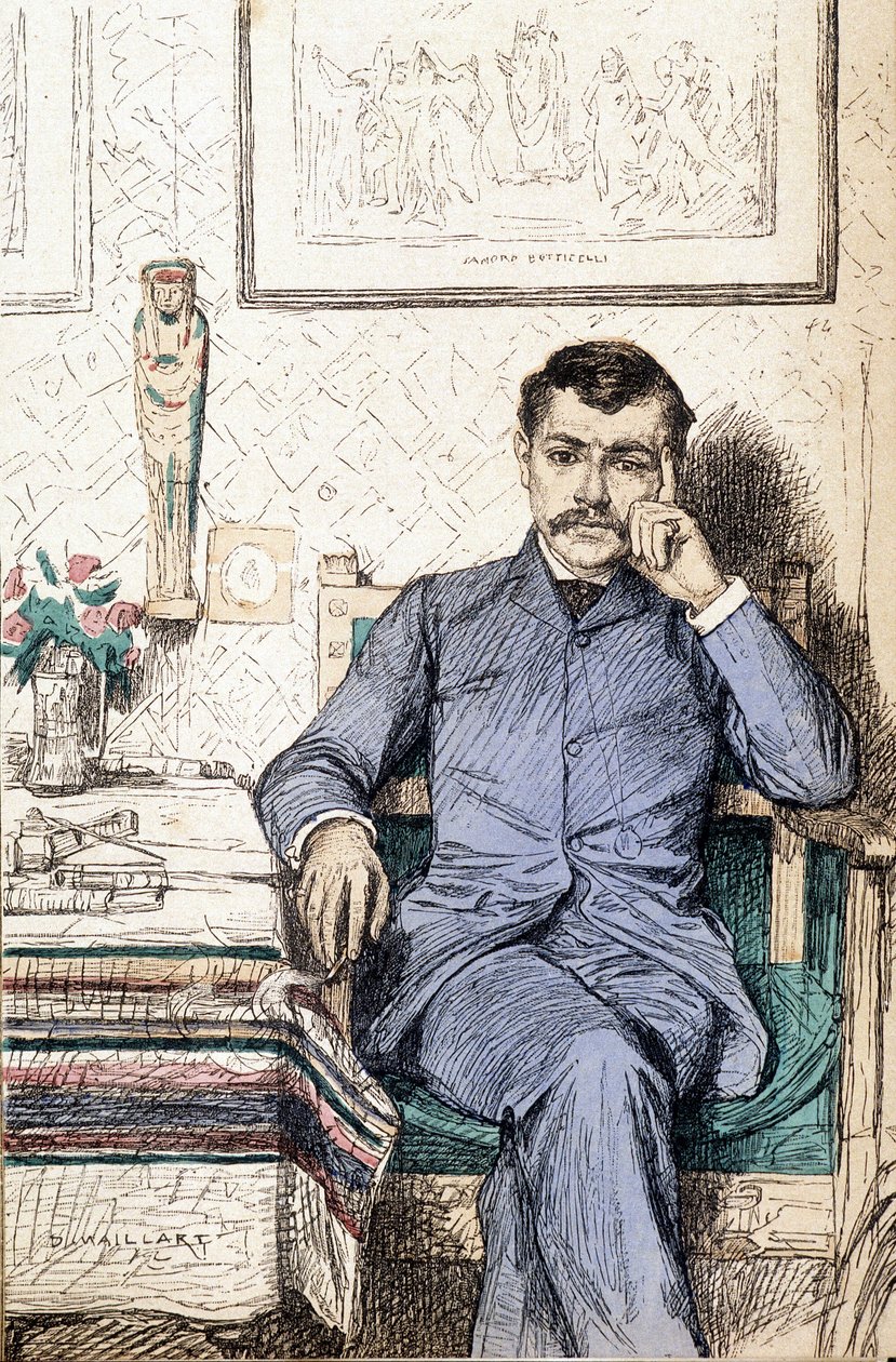 Porträtt av Paul Bourget, fransk författare (1852-1935) (gravyr) av Diogene Ulysse Napoleon Maillart
