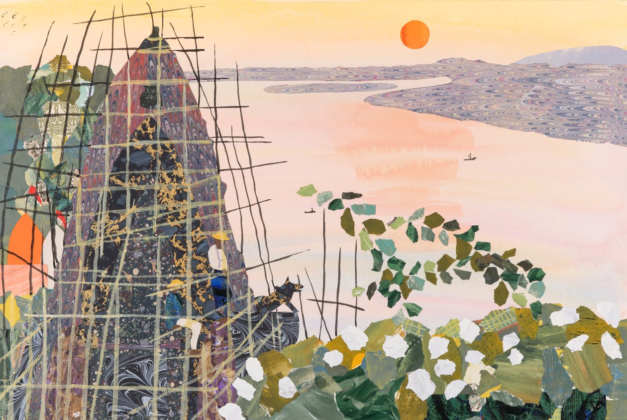 Män vid soluppgången, Indien, 2020 (collage) av Dione Verulam