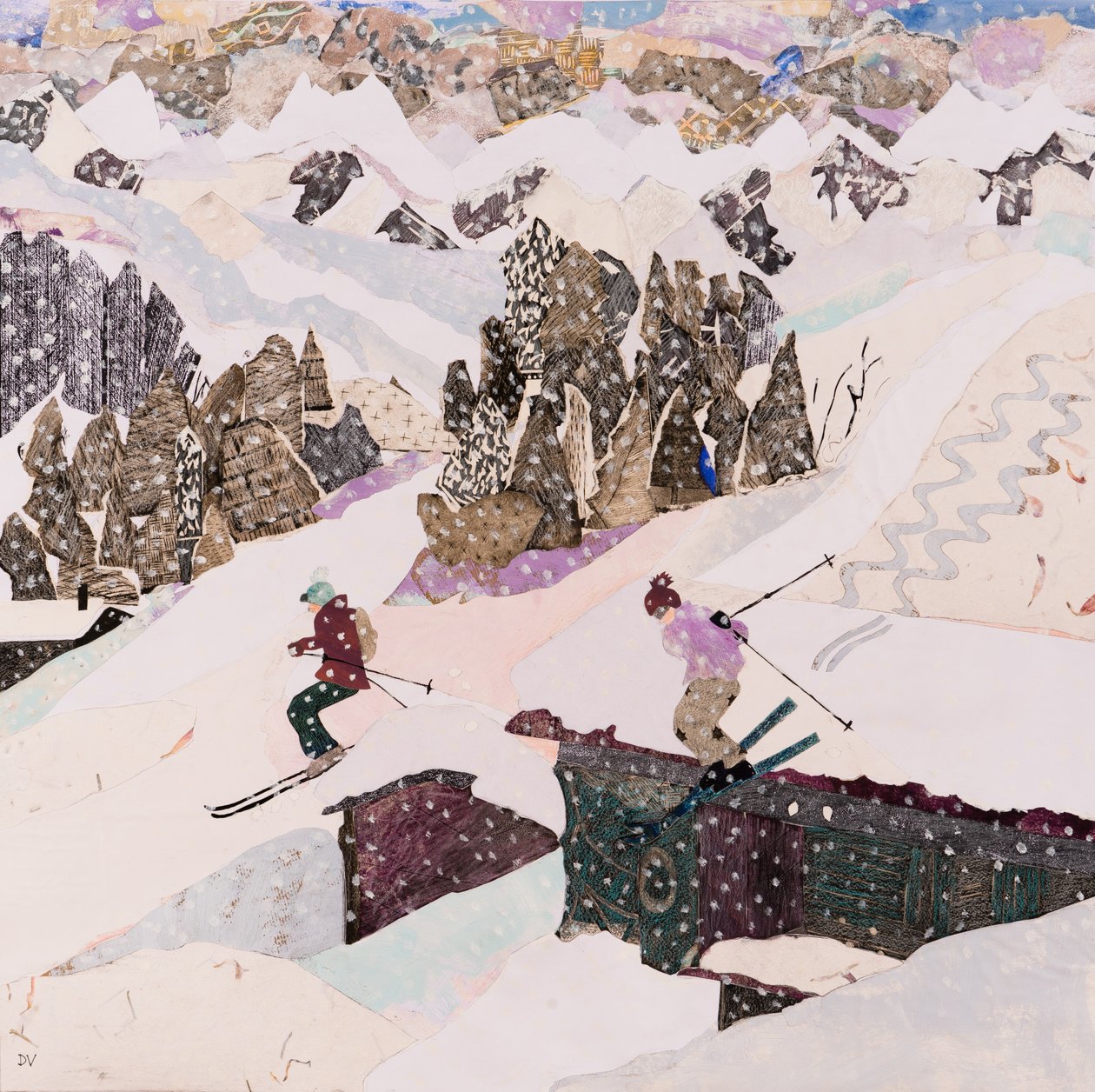 Skidåkning till lunch, 2015 (collage) av Dione Verulam