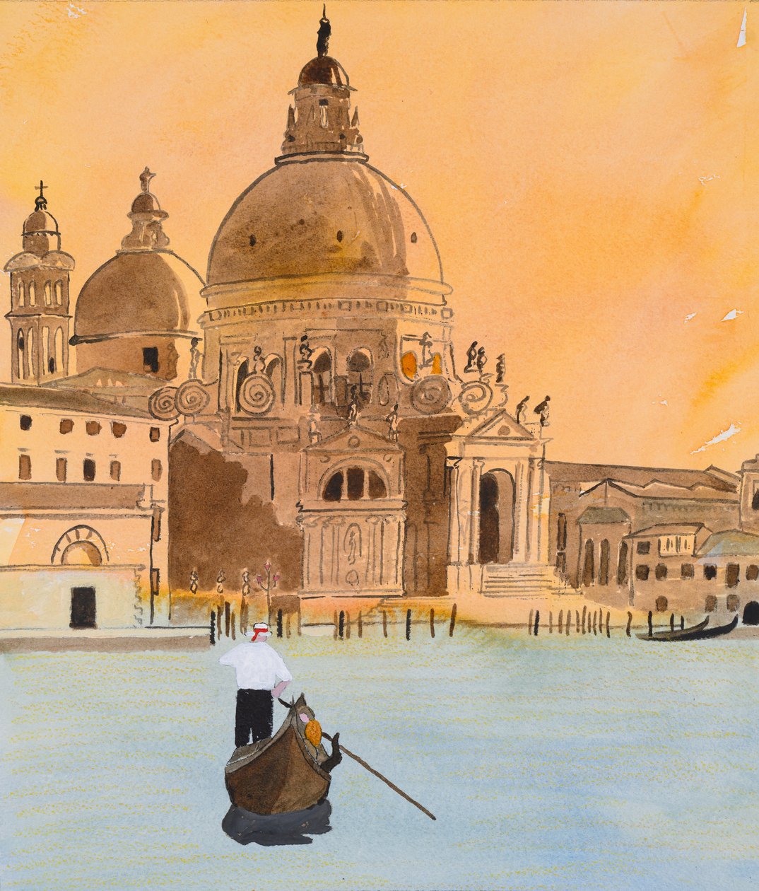 Venedig, salut (akvarell  tusch) av Dione Verulam