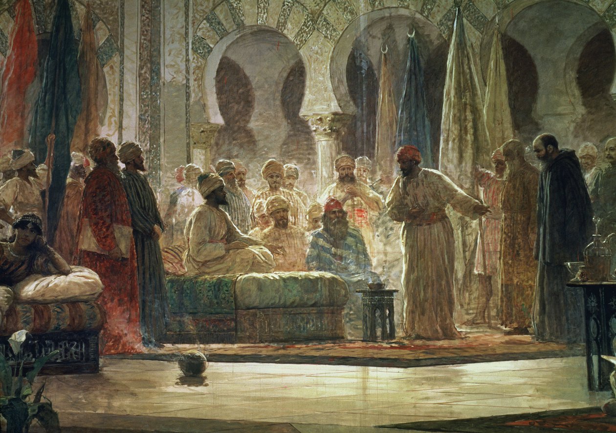 Abd al-Rahman III (891-961) tar emot ambassadören av Dionisio Baixeras Verdaguer