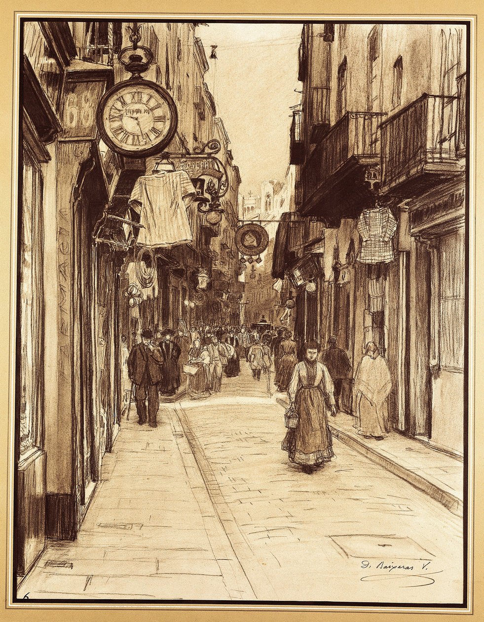 Plateria Street mot Angels Square, Barcelona (ritning) av Dionisio Baixeras Verdaguer