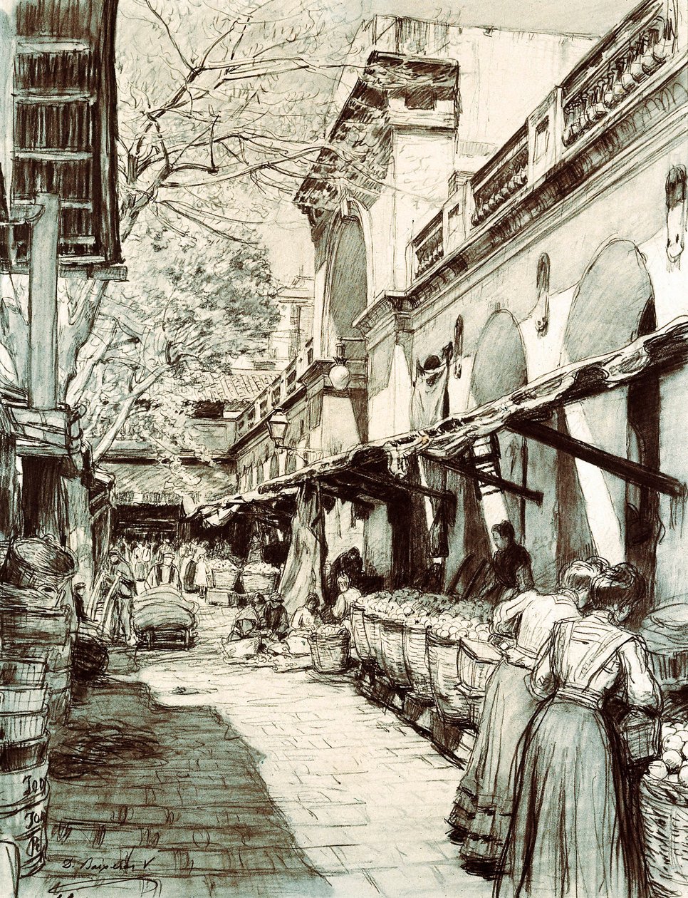 Torget på Saint Catherine-marknaden i Barcelona (ritning) av Dionisio Baixeras Verdaguer