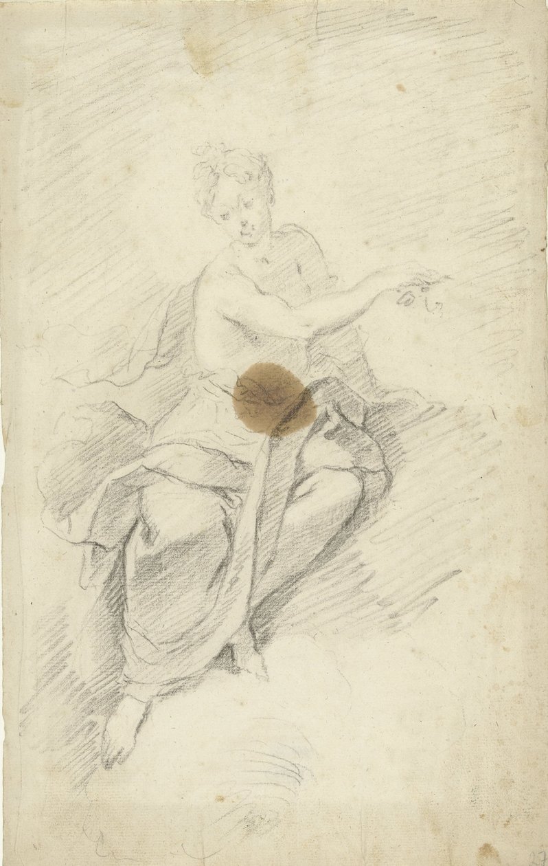 Studie av en nymf eller gudinna som sitter i molnen av Dionys van Nijmegen (possibly)