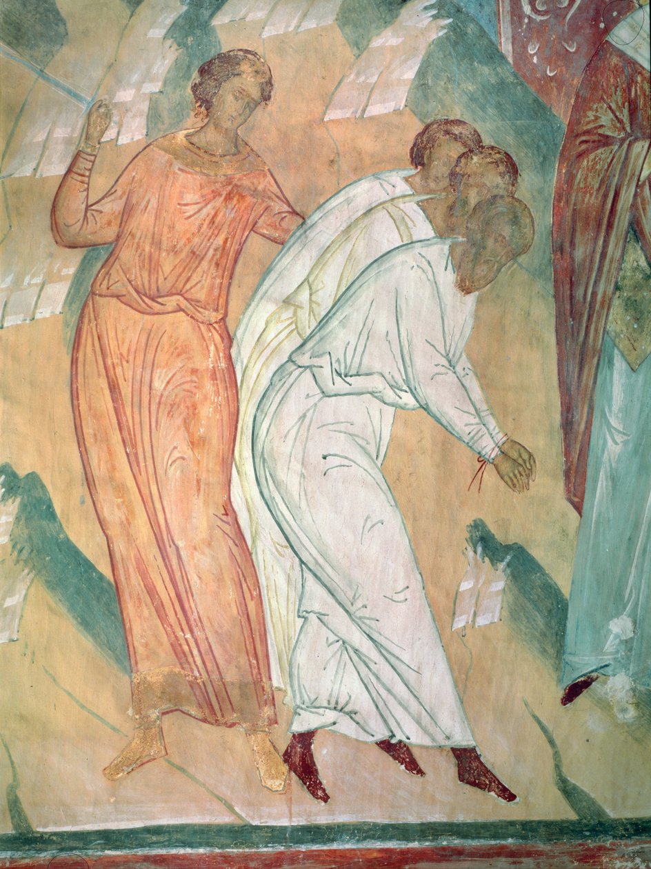 Tre män som räddades från svärdet, detalj av scener ur Sankt Nikolaus av Myras liv, 1502-04 av Dionysius