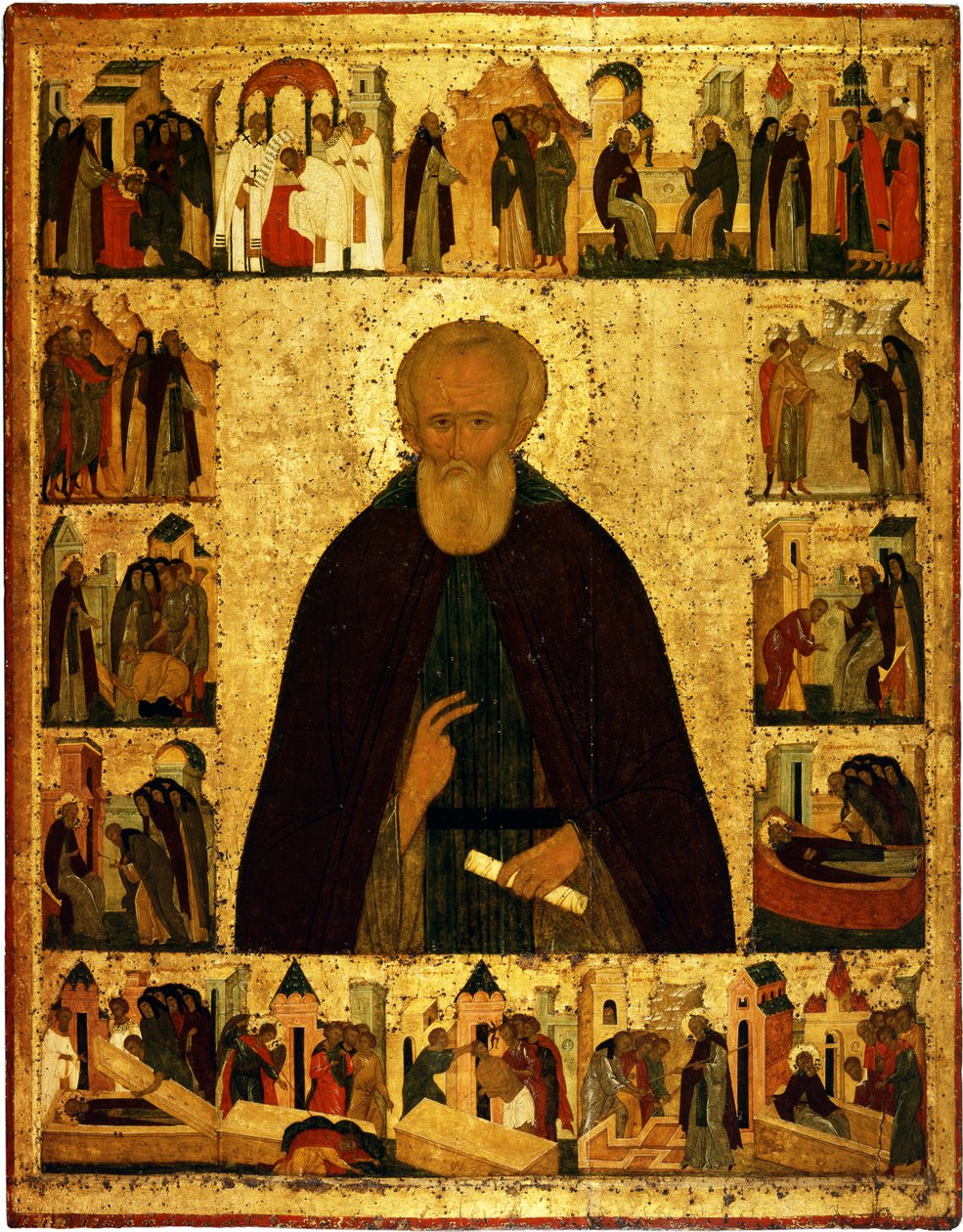Den helige Dmitrij Prilutskij med scener ur hans liv, ca 1503 av Dionysius