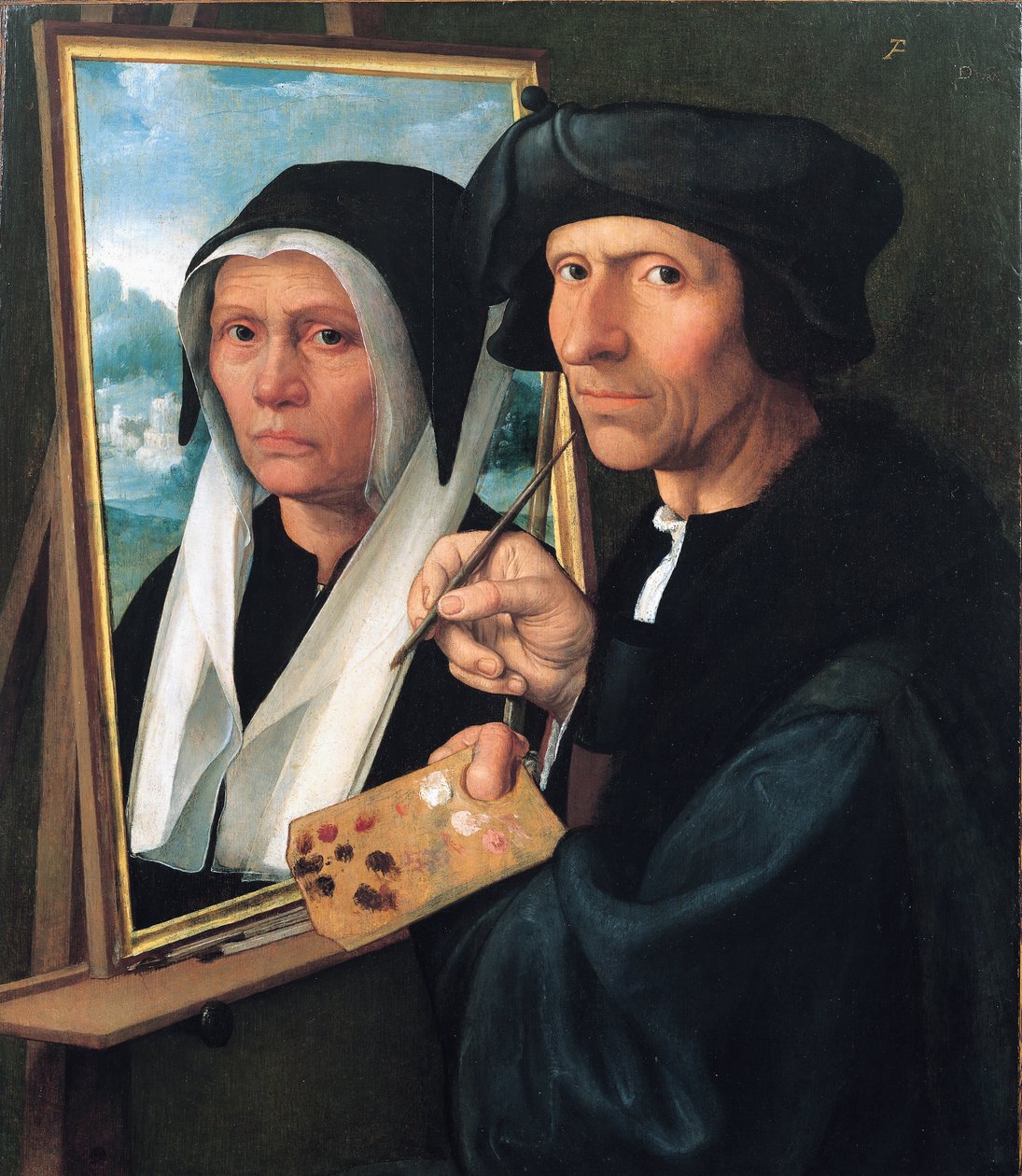 Jacob Cornelisz. van Oostsanen painting his wife’s portrait. av Dirck Jacobsz.
