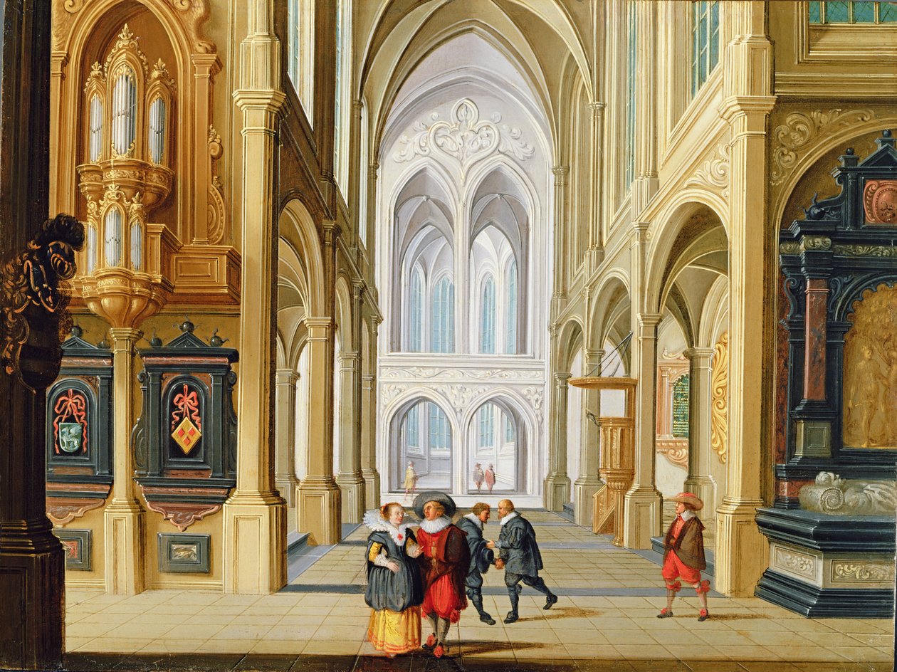 Eleganta figurer i en gotisk kyrka av Dirck van Deelen