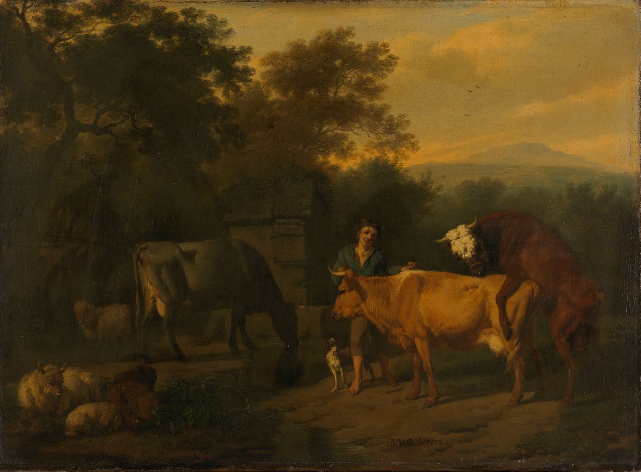 Landskap med boskapsskötare och boskap av Dirck van der Bergen