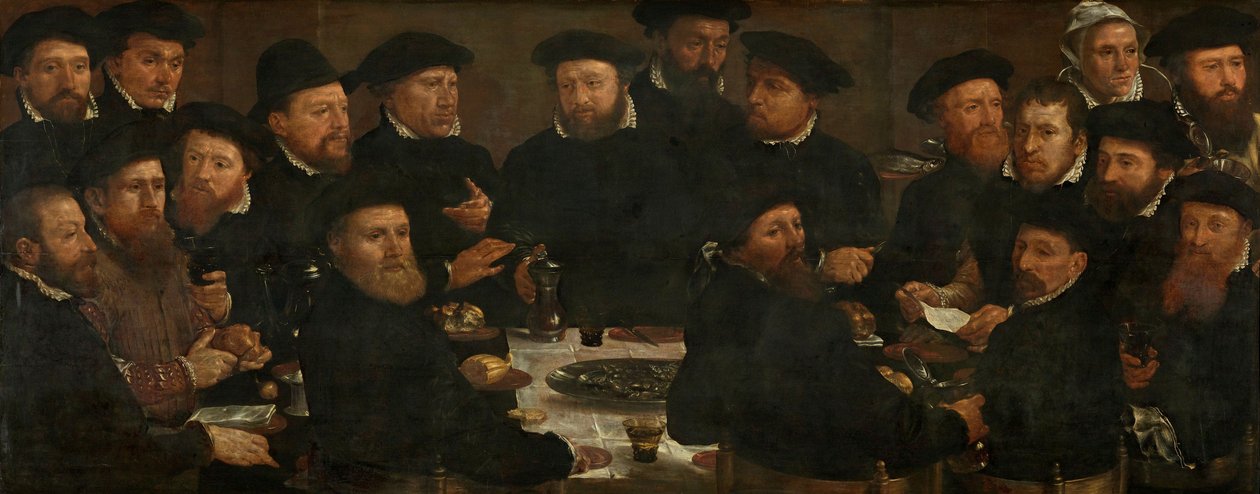 Bankett för arton Amsterdamgardister från Squad L, känd som "The Abborre Eaters", 1566 av Dirck Barendsz