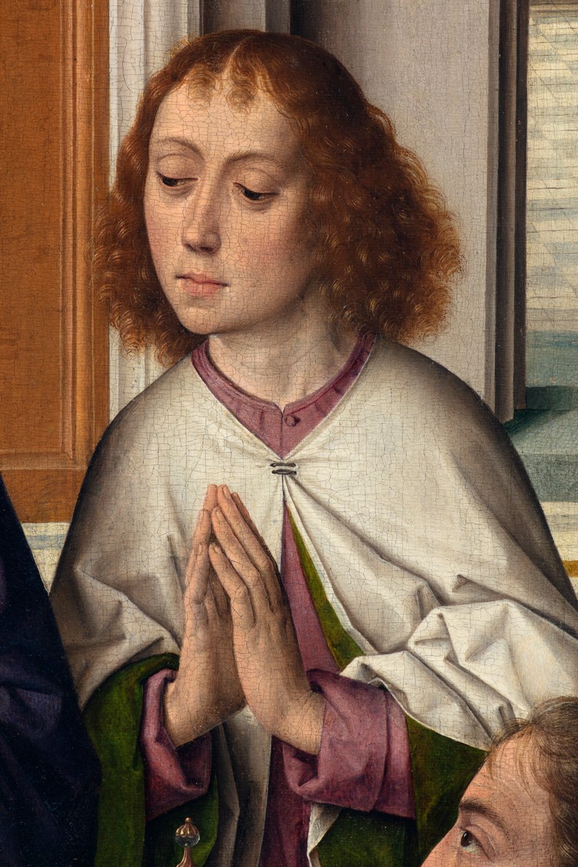 Församlingskyrka (Sankt Peters församlingskyrka). målning. Sista måltiden. Dirk Bouts. 1464-1468. Detalj. Central panel. av Dirck Bouts
