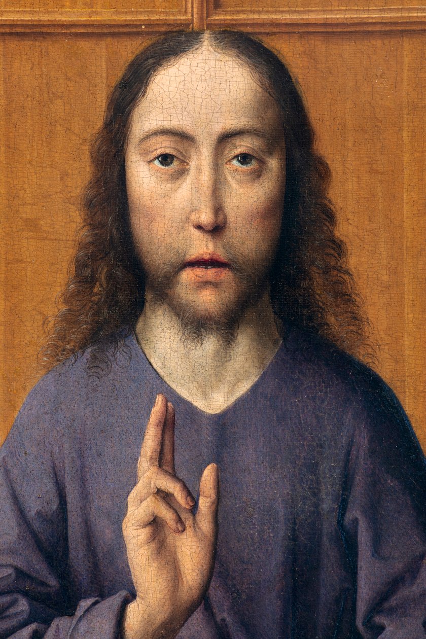 Församlingskyrka (Sankt Peters församlingskyrka). målning. Sista måltiden. Dirk Bouts. 1464-1468. Detalj. Central panel. av Dirck Bouts