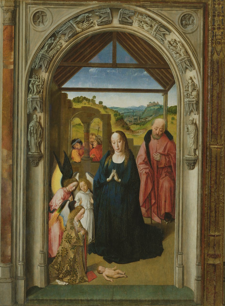 The Nativity, c.1445 olja på paneldetalj av 36895 av Dirck Bouts