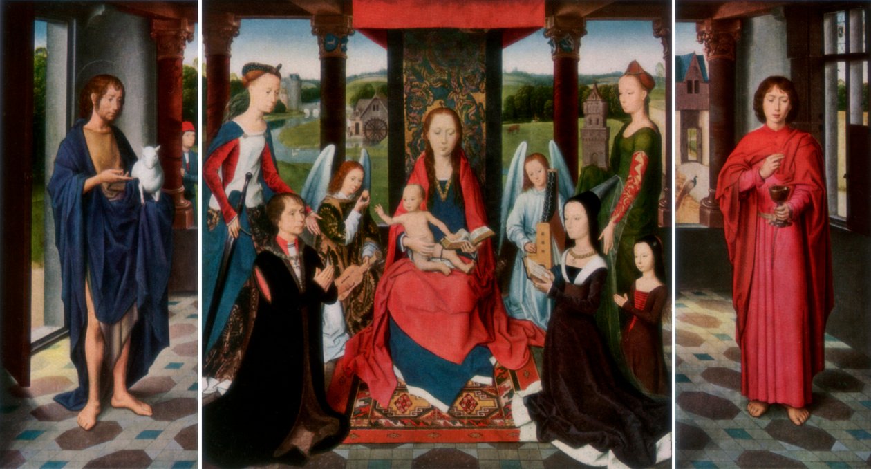 Jungfrun och barnet med heliga och donatorer The Donne Triptych, c1478 1927 av Dirck Bouts