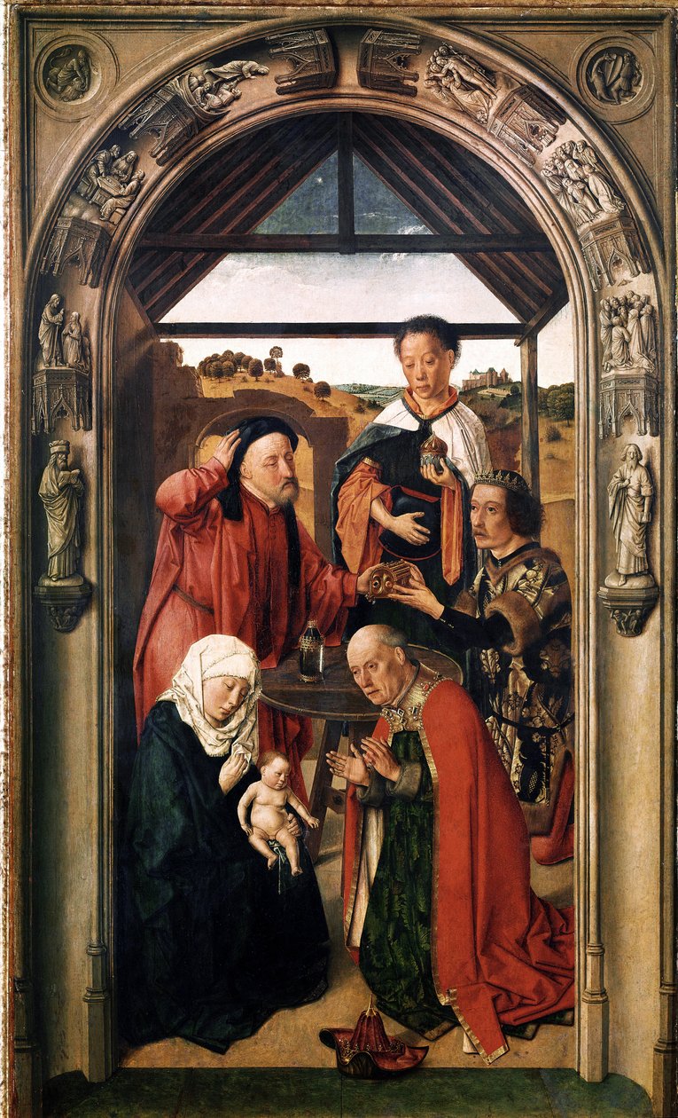 Magiernas tillbedjan (olja på trä, ca 1445) av Dirck Bouts