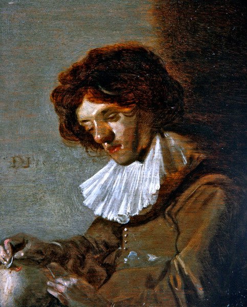 En studie av en ung man som trepanerar (olja på panel) av Dirck Hals