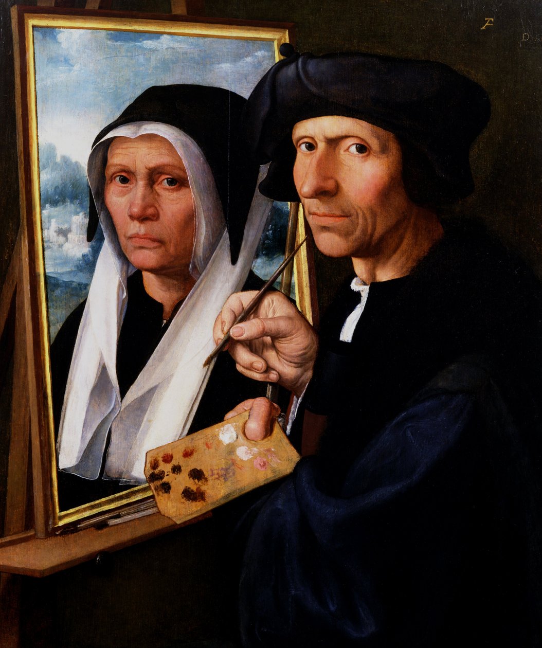 Jacob Cornelisz. van Oostsanen målar ett porträtt av sin hustru av Dirck Jacobsz