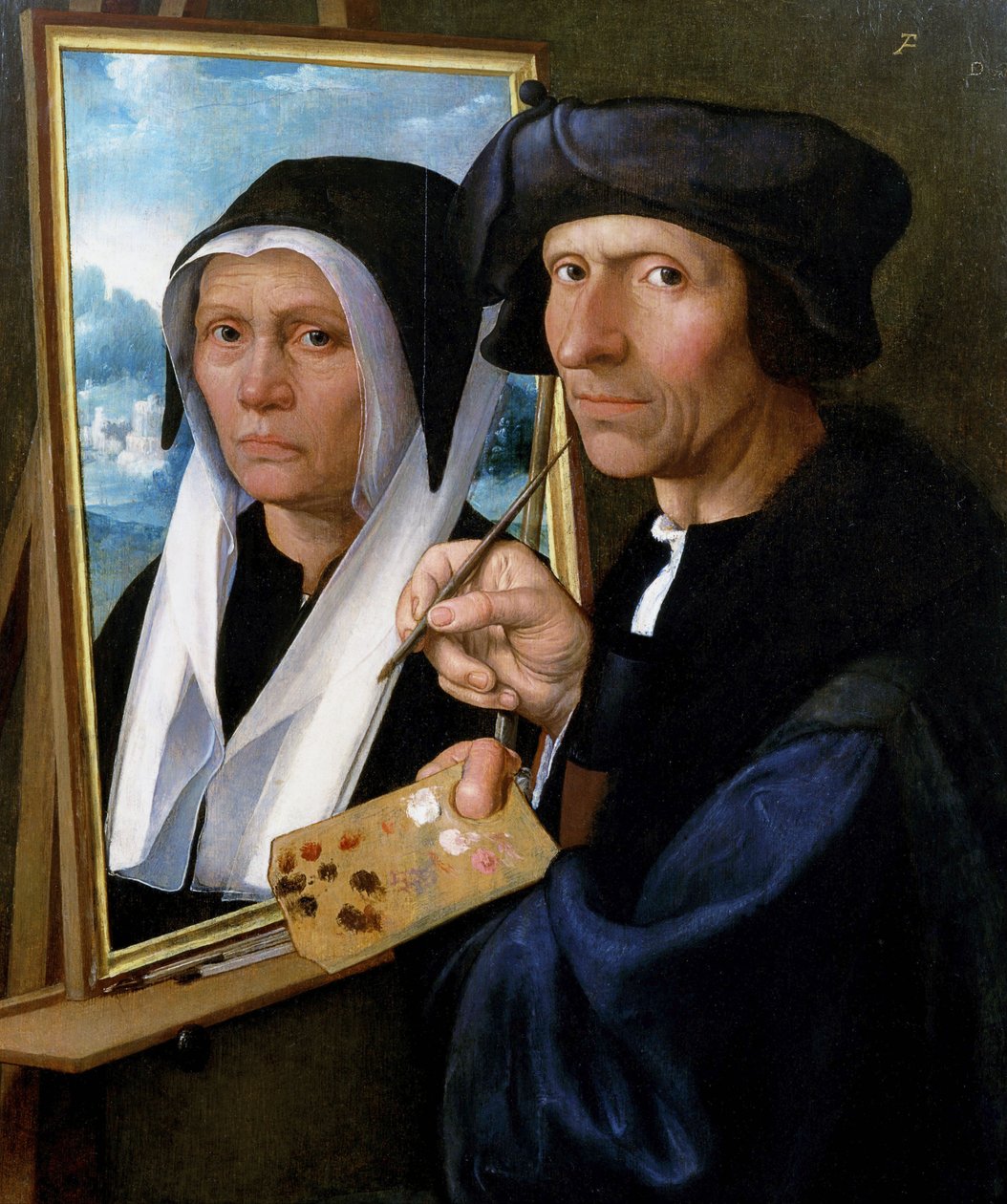Jacob Cornelisz. van Oostsanen målar ett porträtt av sin hustru av Dirck Jacobsz