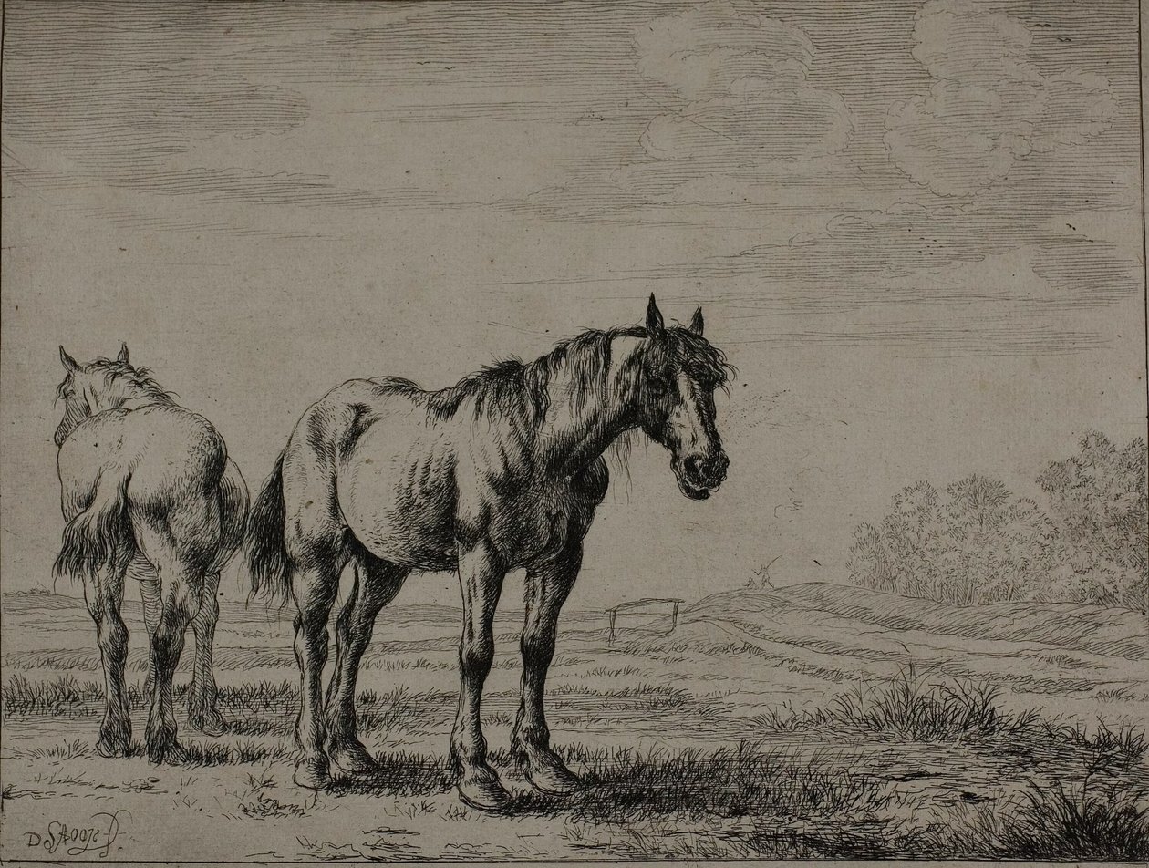 Två ploghästar, tallrik sju från Series of Horses av Dirck Stoop