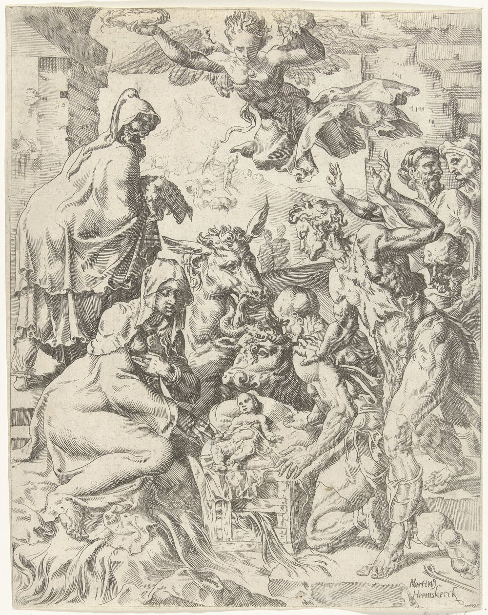 Tillbedjan av herdarna Mänsklighetens fall och återlösning genom Kristi liv och lidande (serietitel) av Dirck Volckertsz. Coornhert (attributed to)
