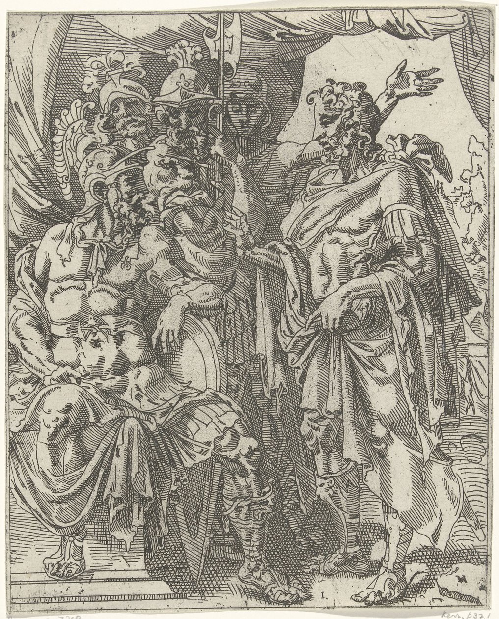 Achior berättar för Holofernes om israeliterna Judit och Holofernes (serietitel) av Dirck Volckertsz. Coornhert (attributed to)