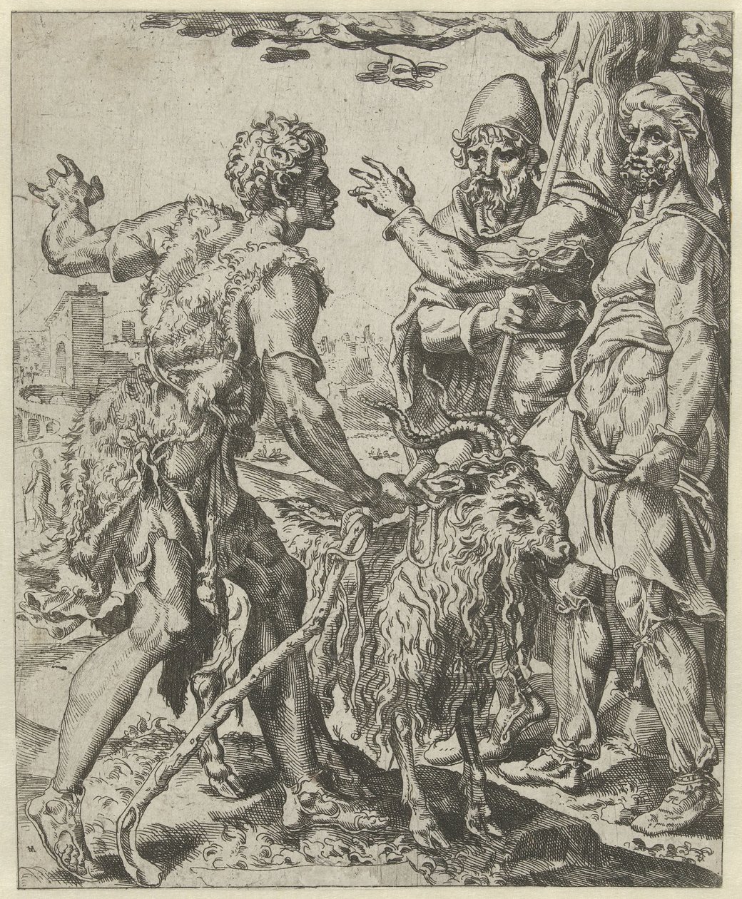 Chira letar efter den prostituerade History of Judah and Tamar (serietitel) av Dirck Volckertsz. Coornhert (attributed to)
