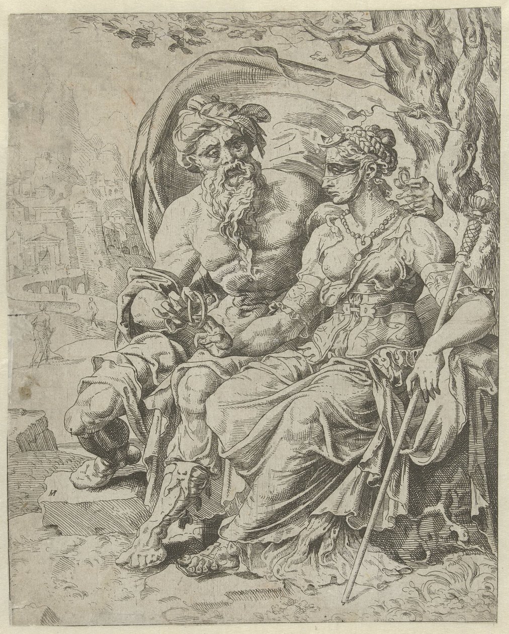 Juda ger Tamar panten History of Judah and Tamar (serietitel) av Dirck Volckertsz. Coornhert (attributed to)
