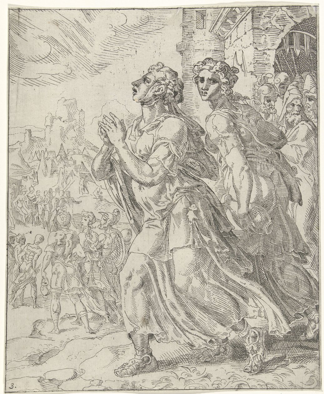 Judith och hennes tjänare lämnar Bethulia Judith och Holofernes (serietitel) av Dirck Volckertsz. Coornhert (attributed to)