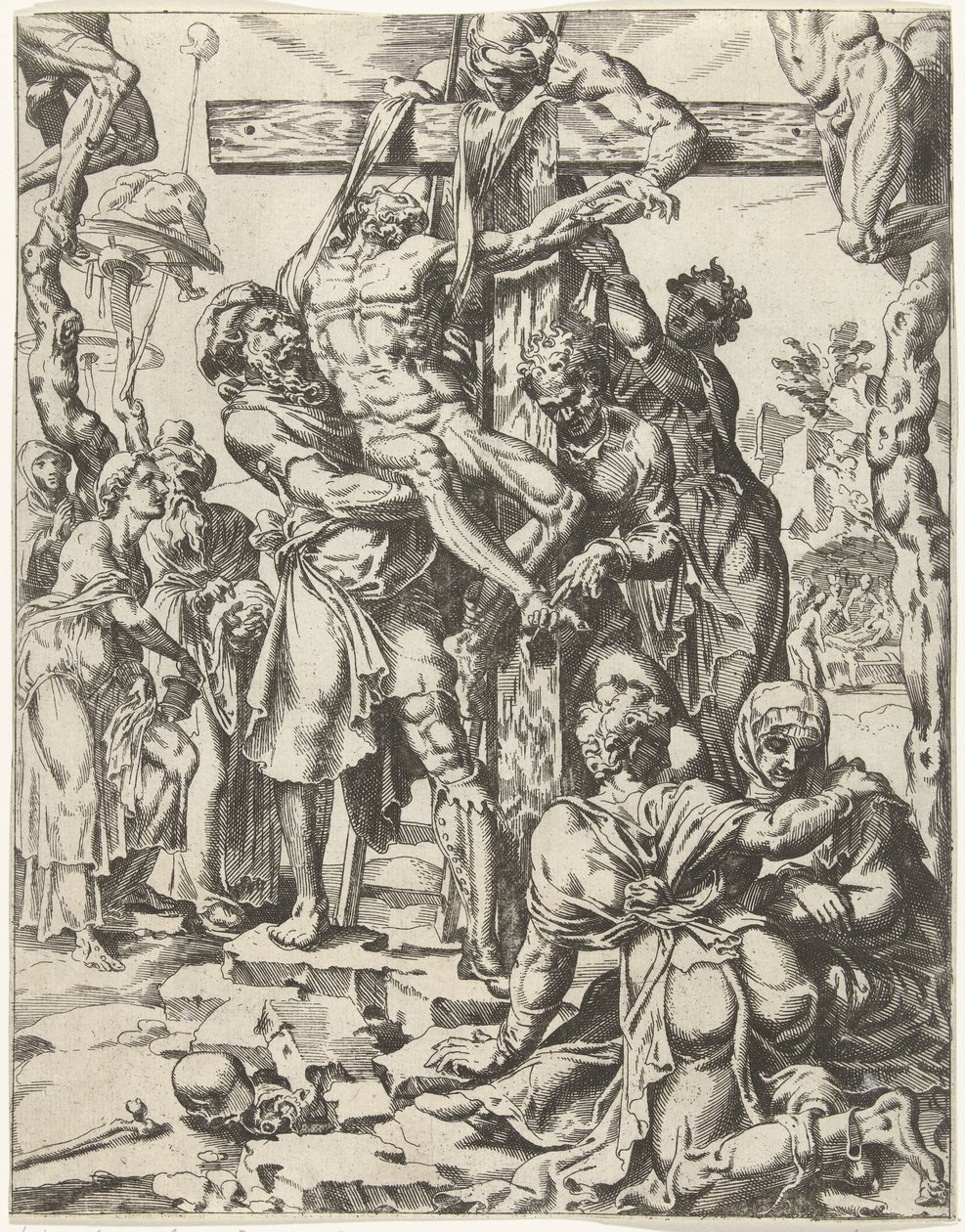 Nedstigning från korset Mänsklighetens fall och återlösning genom Kristi liv och lidande (serietitel) av Dirck Volckertsz. Coornhert (attributed to)