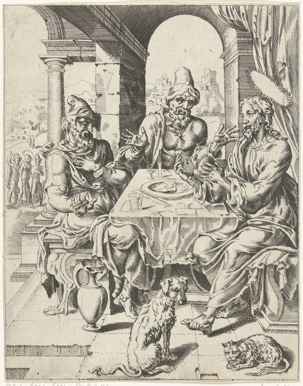 Måltid i Emmaus Fall och mänsklighetens återlösning genom Kristi liv och lidande (serietitel) av Dirck Volckertsz. Coornhert (attributed to)