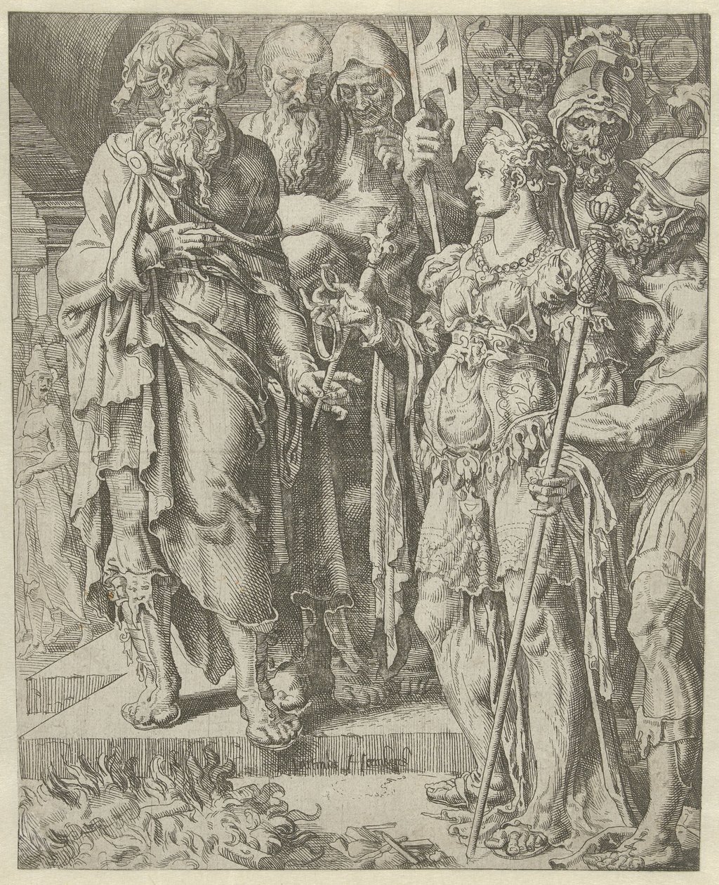 Tamar visar upp säkerheten History of Judah and Tamar (serietitel) av Dirck Volckertsz. Coornhert (attributed to)