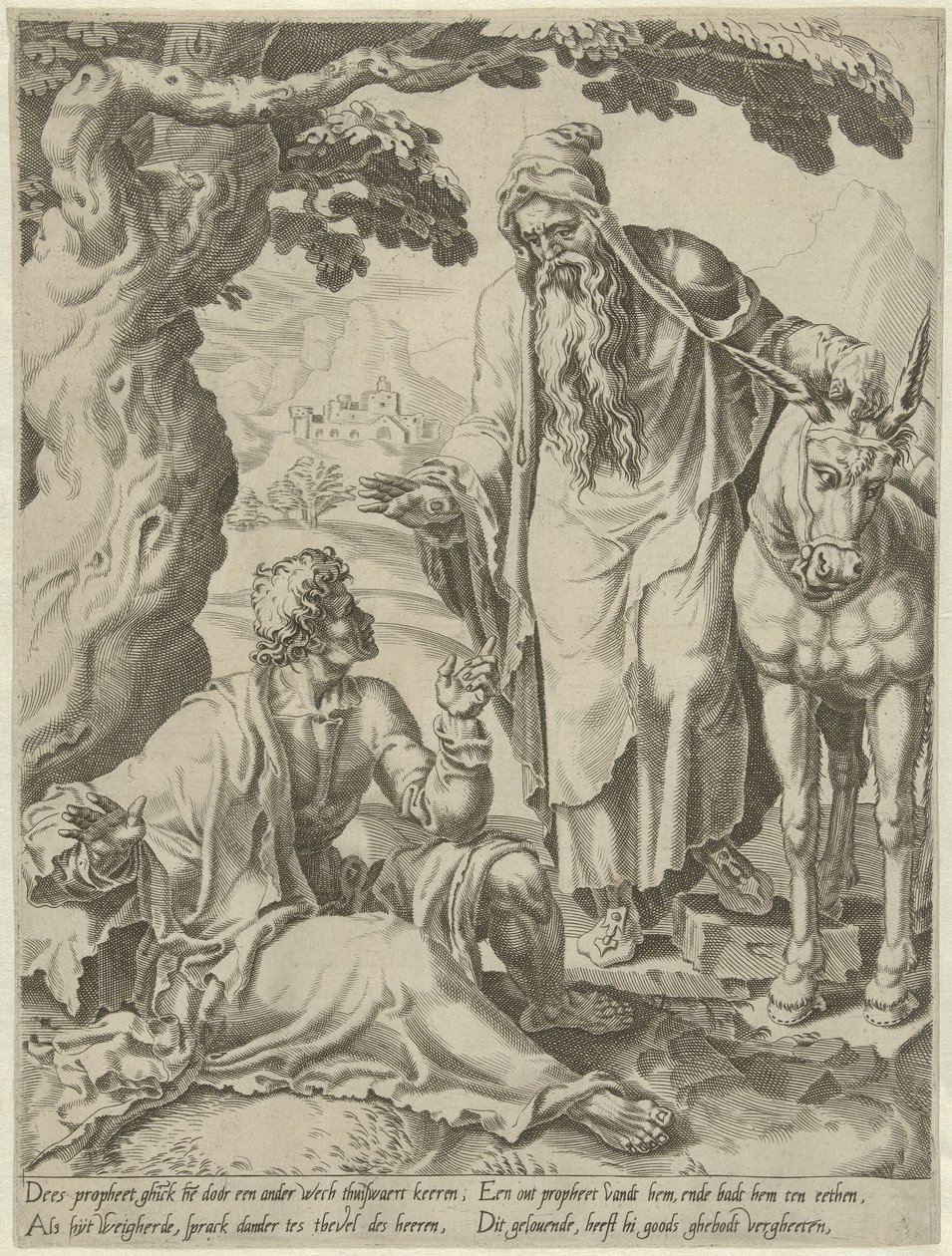 Inbjudan från profeten till Guds man Story of the Disobedient Man of God (serietitel) av Dirck Volckertsz. Coornhert (attributed to)