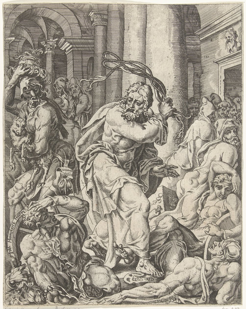 Utvisning av växlarna från templet Mänsklighetens fall och återlösning genom Kristi liv och lidande (serietitel) av Dirck Volckertsz. Coornhert (attributed to)