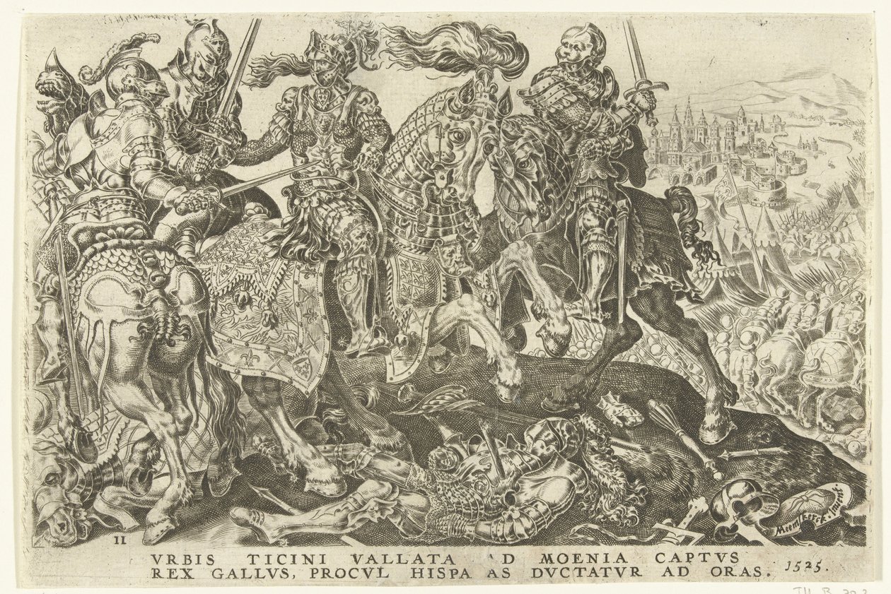 Tillfångatagandet av Francis I i slaget vid Pavia, 1525 Victories of Charles V (serietitel) Divi Caroli. v. imp. välja. max. victoriae, ex multis praecipuae (serietitel) av Dirck Volckertsz. Coornhert (possibly)