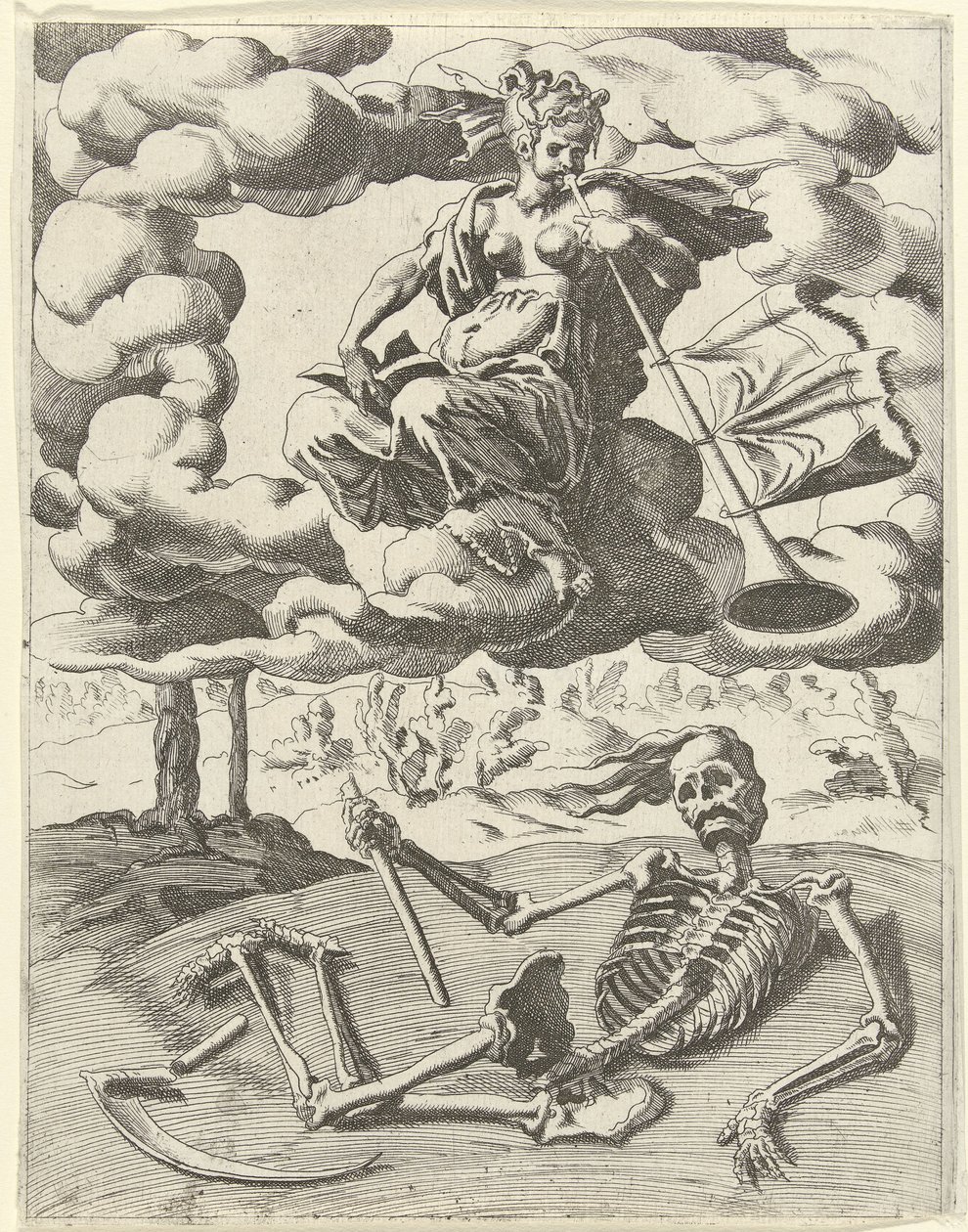 Berömmelse övervinner döden Triumphs of Petrarch (serietitel) av Dirck Volckertsz. Coornhert (possibly)
