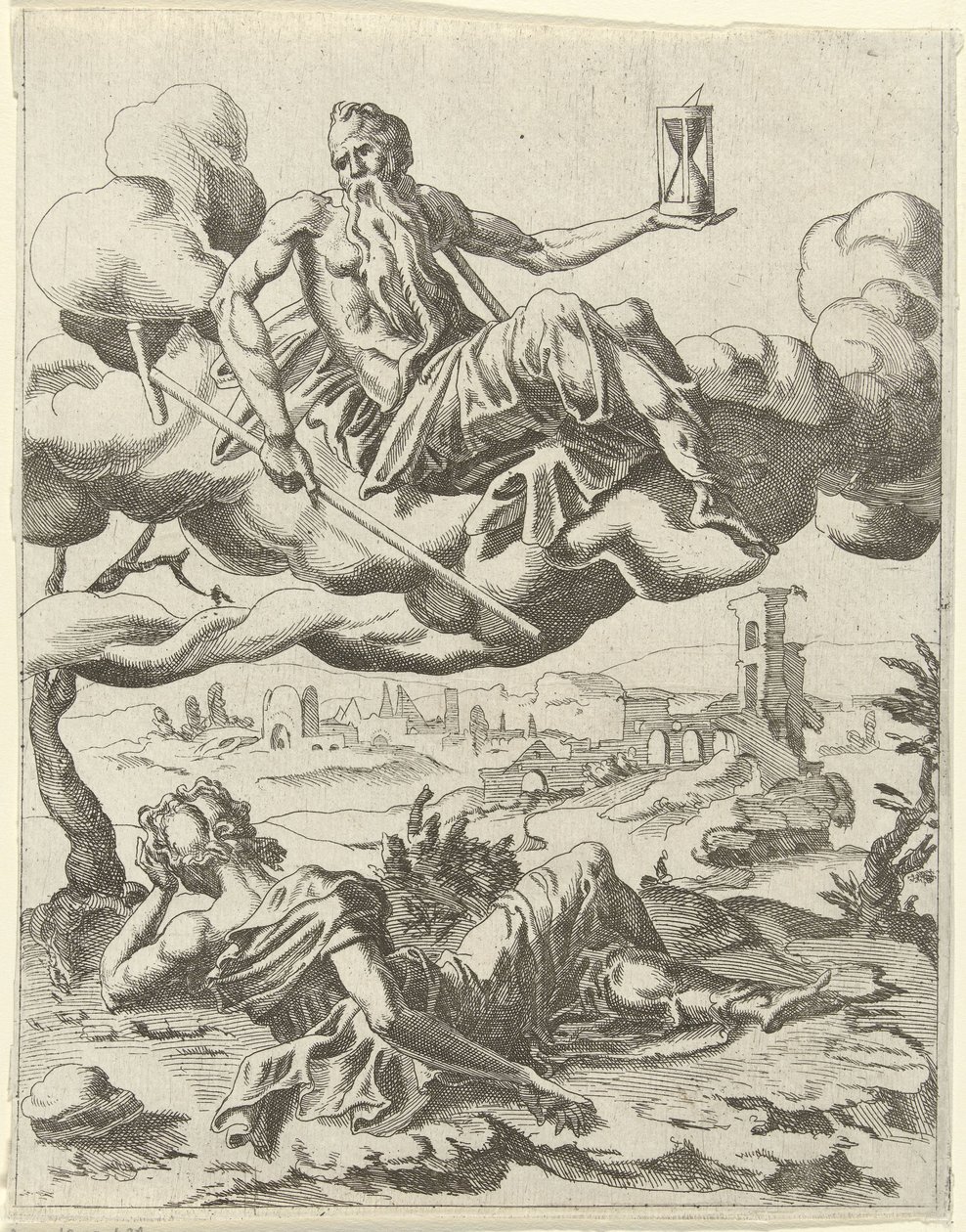 Tiden erövrar berömmelse Triumphs of Petrarch (serietitel) av Dirck Volckertsz. Coornhert (possibly)