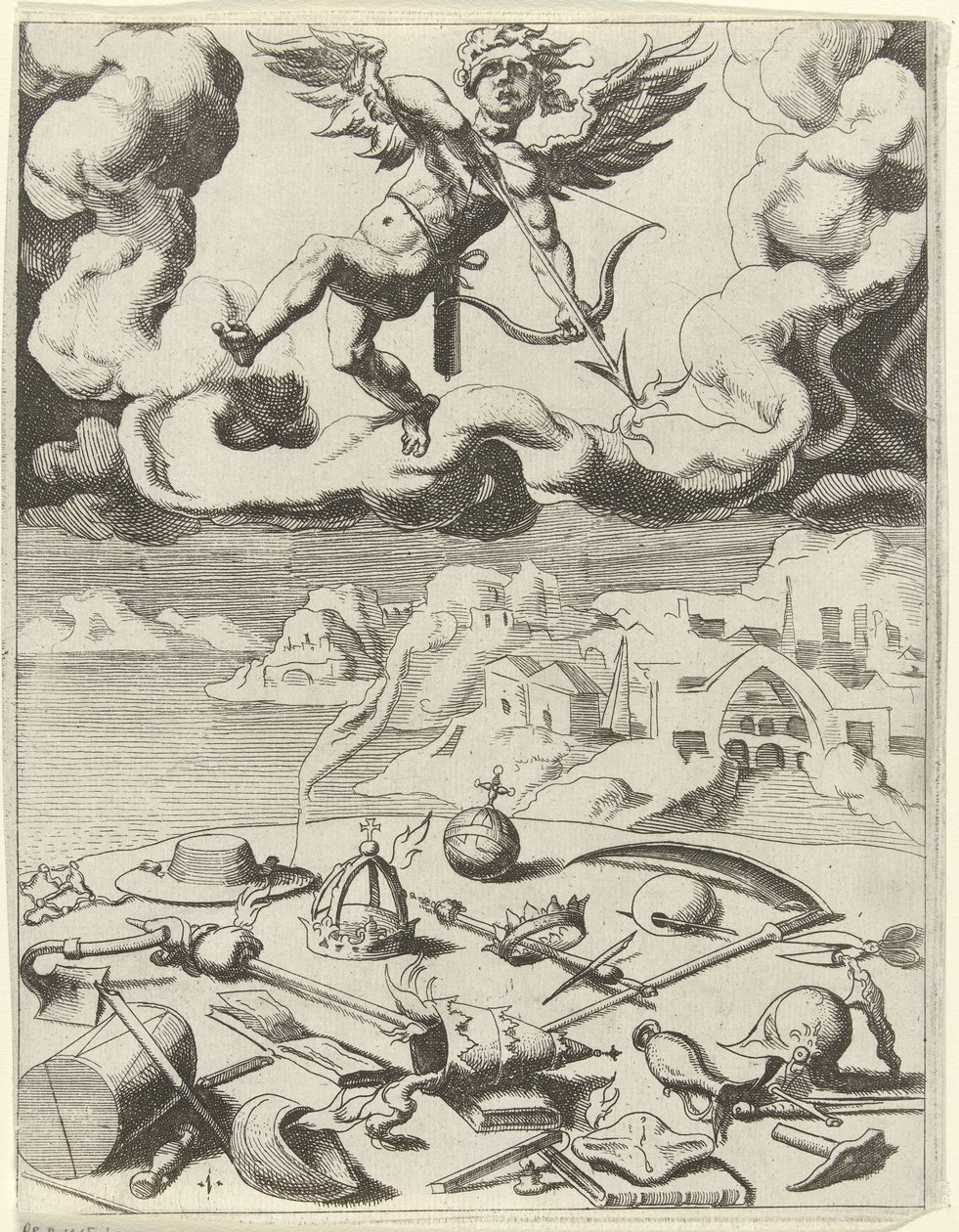 Sensuell kärlek erövrar jordiska strävanden Triumphs of Petrarch (serietitel) av Dirck Volckertsz. Coornhert (possibly)