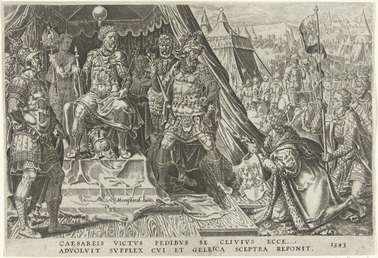 Vilhelm II, hertig av Gelre, underkastar sig Karl V:s auktoritet, 1543 Victories of Charles V (serietitel) Divi Caroli. v. imp. välja. max. victoriae, ex multis praecipuae (serietitel) av Dirck Volckertsz. Coornhert