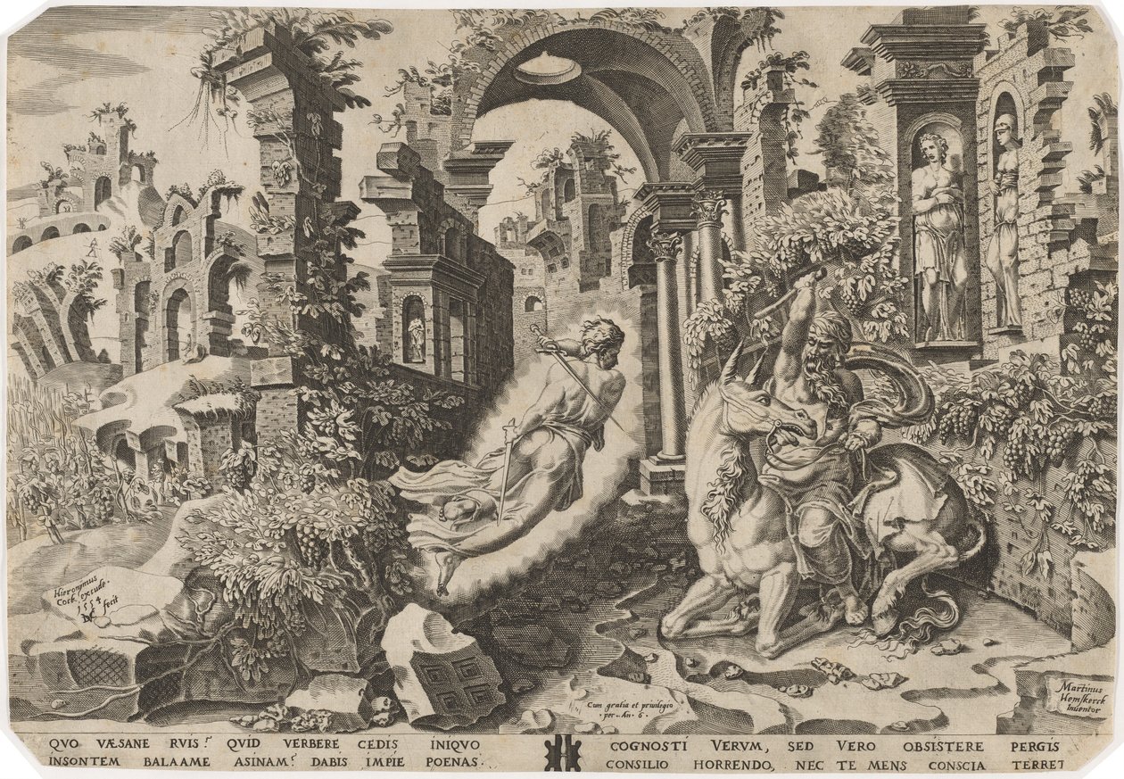 Bileam och ängeln av Dirck Volckertz Coornhert, after Maerten van Heemskerck