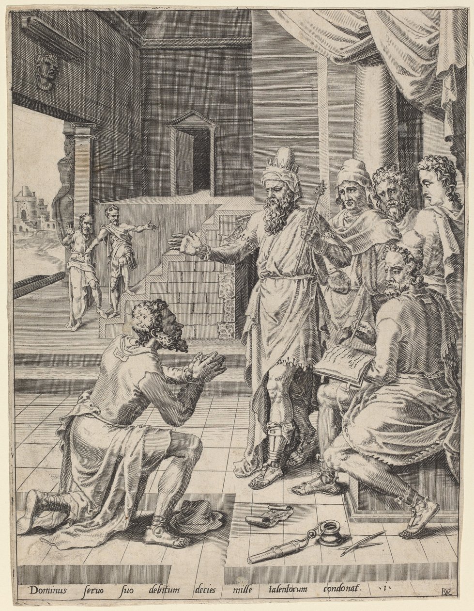 Kungen som förlåter sin tjänare sin skuld av Dirck Volckertz Coornhert after Maerten van Heemskerck