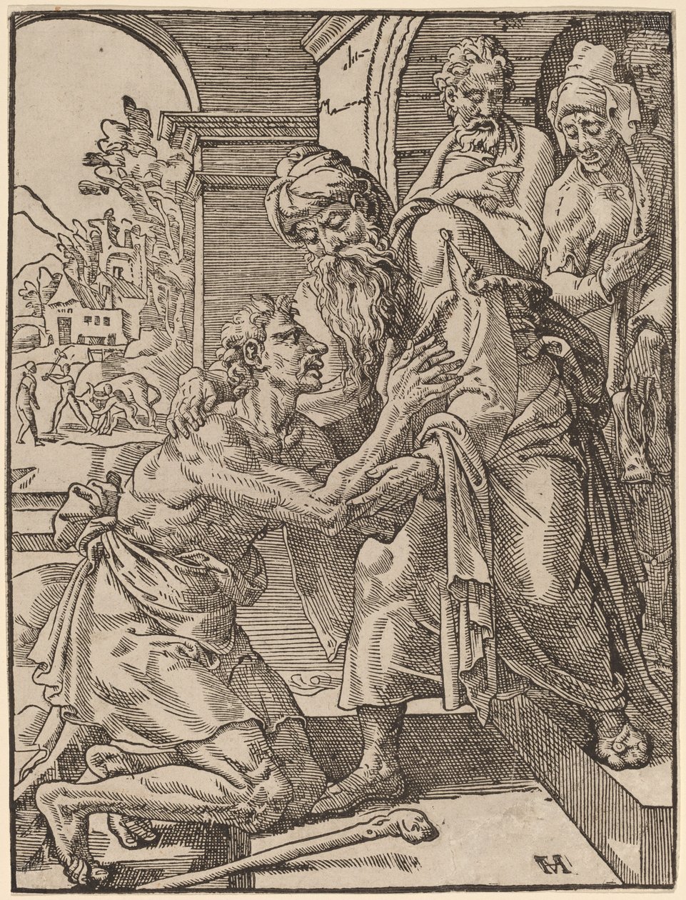 Den förlorade sonens återkomst av Dirck Volckertz Coornhert after Maerten van Heemskerck