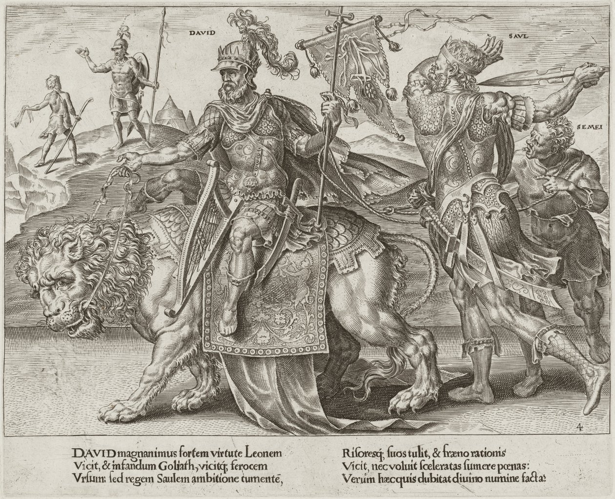 Davids triumf av Dirck Volckertz Coornhert after Maerten van Heemskerck