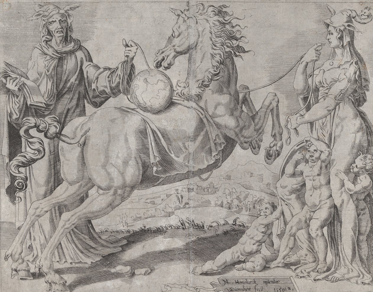 Foolish Knowledge and Foolish Love Trying to Restrain the World, från The Unrestrained Wor..., 1550. av Dirck Volkertsen Coornhert